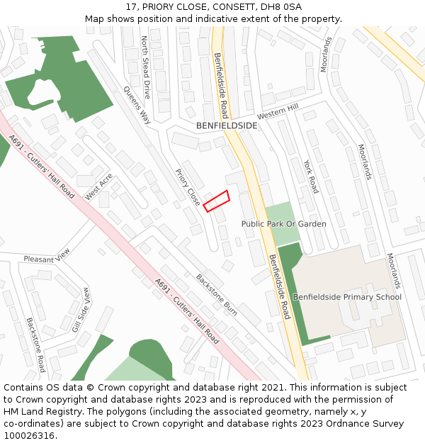 17, PRIORY CLOSE, CONSETT, DH8 0SA: Location map and indicative extent of plot