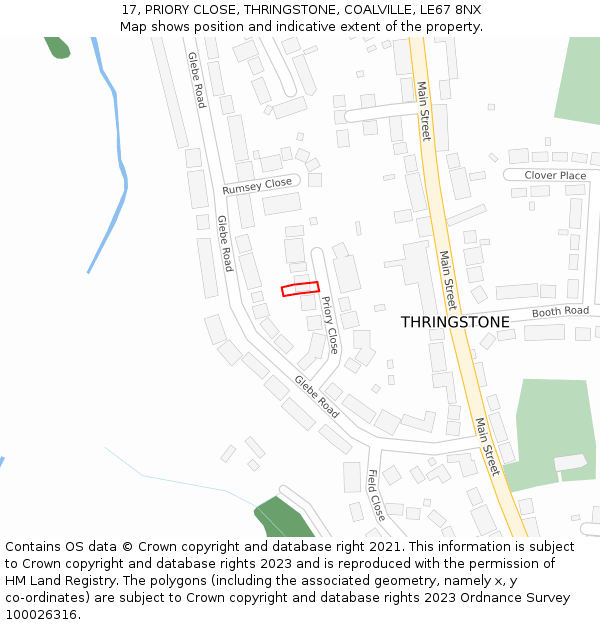 17, PRIORY CLOSE, THRINGSTONE, COALVILLE, LE67 8NX: Location map and indicative extent of plot
