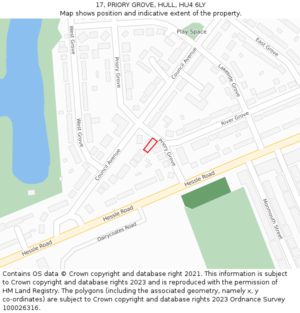 17, PRIORY GROVE, HULL, HU4 6LY: Location map and indicative extent of plot