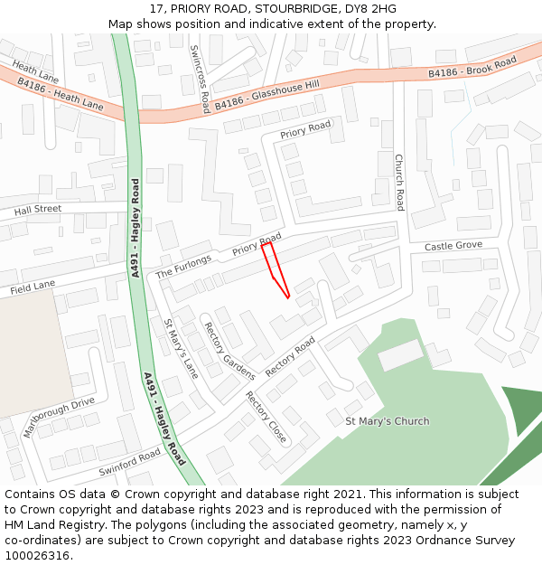 17, PRIORY ROAD, STOURBRIDGE, DY8 2HG: Location map and indicative extent of plot