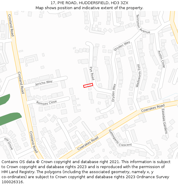 17, PYE ROAD, HUDDERSFIELD, HD3 3ZX: Location map and indicative extent of plot