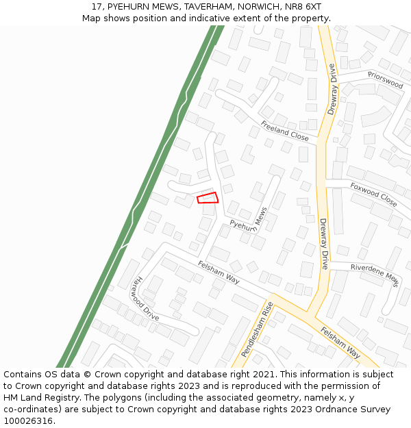 17, PYEHURN MEWS, TAVERHAM, NORWICH, NR8 6XT: Location map and indicative extent of plot