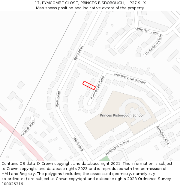 17, PYMCOMBE CLOSE, PRINCES RISBOROUGH, HP27 9HX: Location map and indicative extent of plot