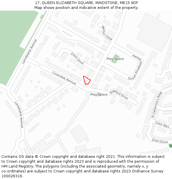 17, QUEEN ELIZABETH SQUARE, MAIDSTONE, ME15 9DF: Location map and indicative extent of plot