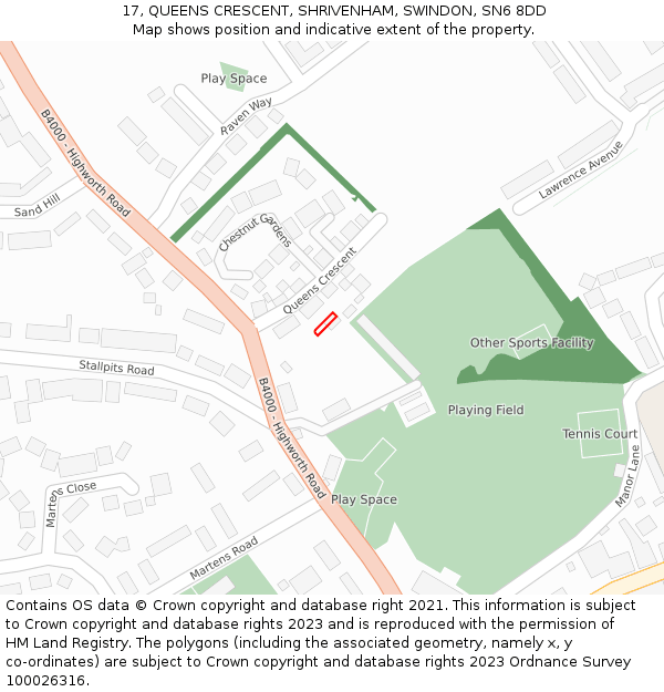 17, QUEENS CRESCENT, SHRIVENHAM, SWINDON, SN6 8DD: Location map and indicative extent of plot