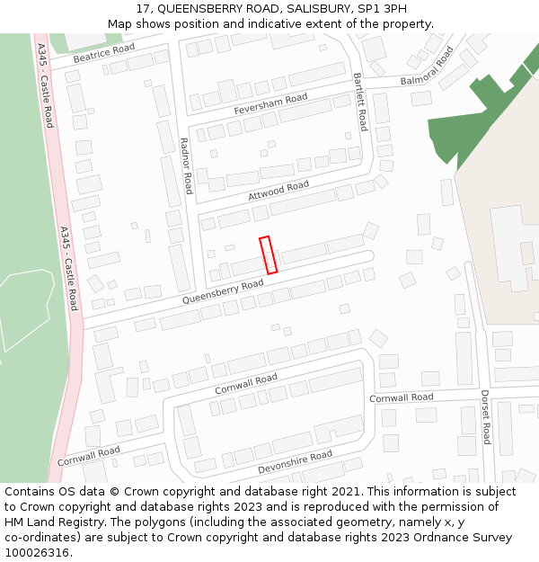 17, QUEENSBERRY ROAD, SALISBURY, SP1 3PH: Location map and indicative extent of plot