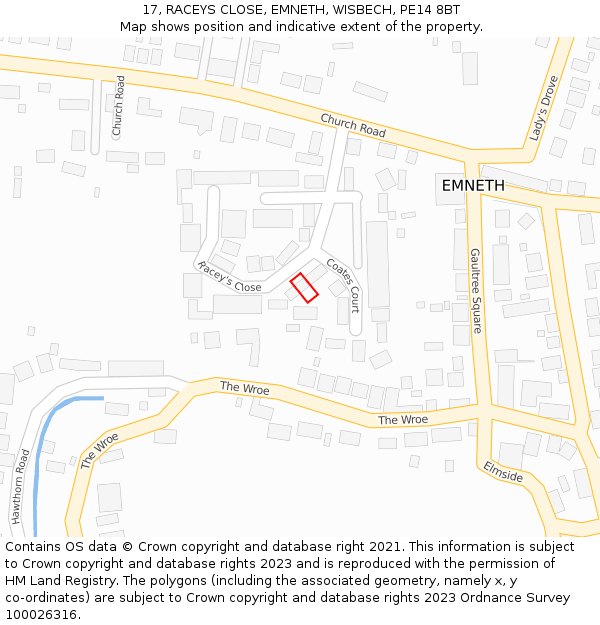 17, RACEYS CLOSE, EMNETH, WISBECH, PE14 8BT: Location map and indicative extent of plot