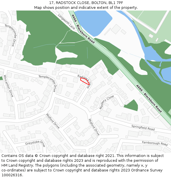17, RADSTOCK CLOSE, BOLTON, BL1 7PF: Location map and indicative extent of plot