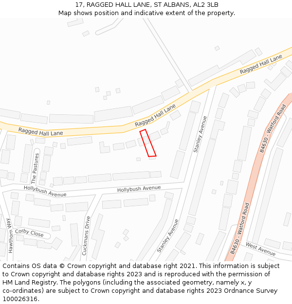 17, RAGGED HALL LANE, ST ALBANS, AL2 3LB: Location map and indicative extent of plot