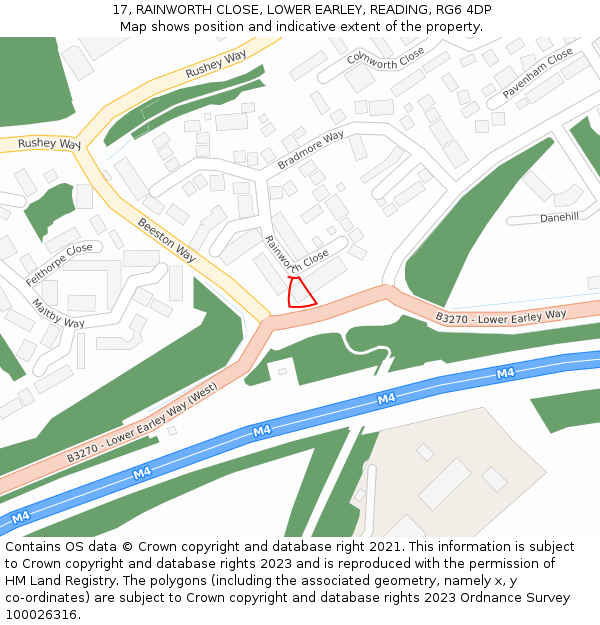 17, RAINWORTH CLOSE, LOWER EARLEY, READING, RG6 4DP: Location map and indicative extent of plot
