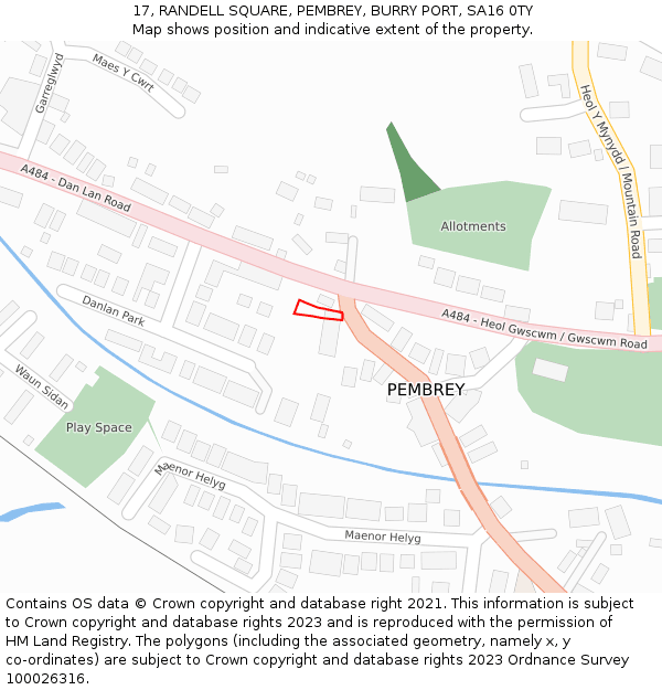 17, RANDELL SQUARE, PEMBREY, BURRY PORT, SA16 0TY: Location map and indicative extent of plot
