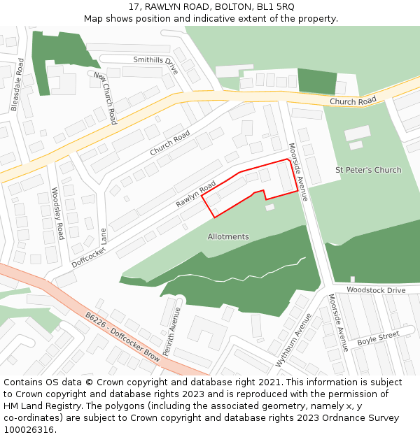 17, RAWLYN ROAD, BOLTON, BL1 5RQ: Location map and indicative extent of plot