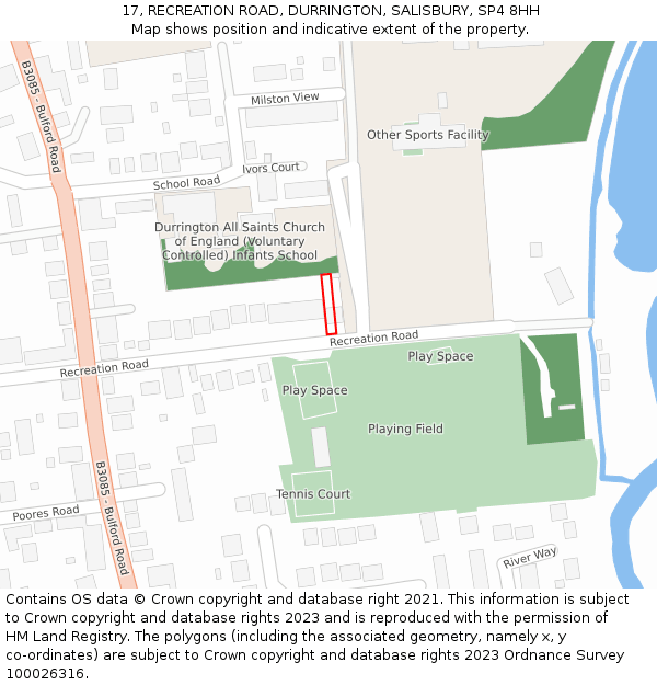 17, RECREATION ROAD, DURRINGTON, SALISBURY, SP4 8HH: Location map and indicative extent of plot