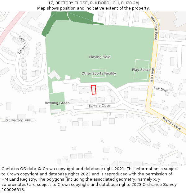 17, RECTORY CLOSE, PULBOROUGH, RH20 2AJ: Location map and indicative extent of plot