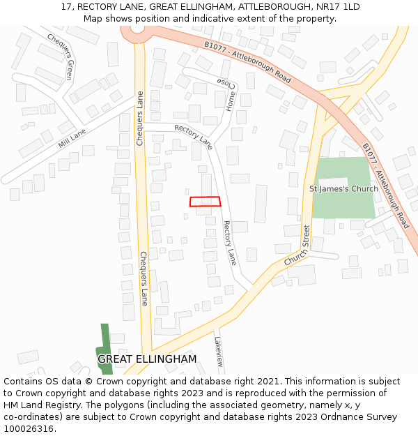 17, RECTORY LANE, GREAT ELLINGHAM, ATTLEBOROUGH, NR17 1LD: Location map and indicative extent of plot