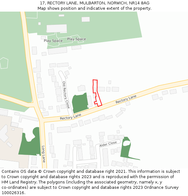 17, RECTORY LANE, MULBARTON, NORWICH, NR14 8AG: Location map and indicative extent of plot