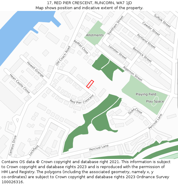 17, RED PIER CRESCENT, RUNCORN, WA7 1JD: Location map and indicative extent of plot