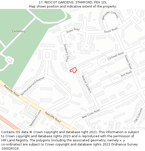 17, REDCOT GARDENS, STAMFORD, PE9 1DL: Location map and indicative extent of plot