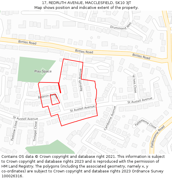 17, REDRUTH AVENUE, MACCLESFIELD, SK10 3JT: Location map and indicative extent of plot