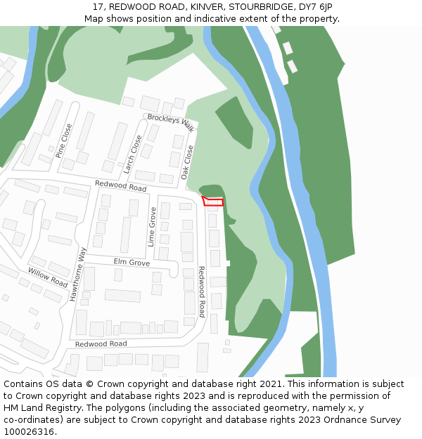 17, REDWOOD ROAD, KINVER, STOURBRIDGE, DY7 6JP: Location map and indicative extent of plot