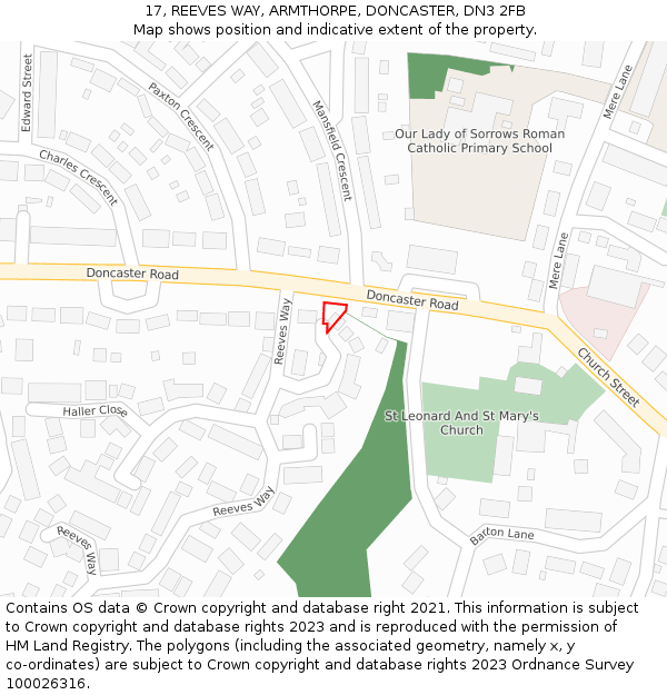 17, REEVES WAY, ARMTHORPE, DONCASTER, DN3 2FB: Location map and indicative extent of plot