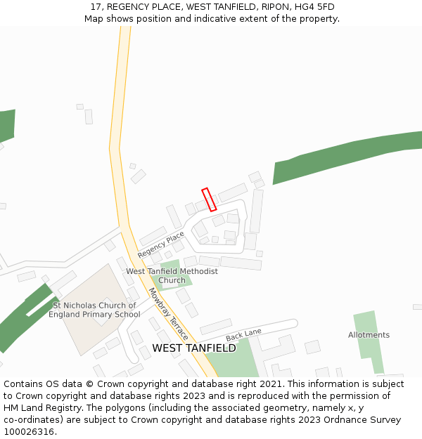 17, REGENCY PLACE, WEST TANFIELD, RIPON, HG4 5FD: Location map and indicative extent of plot