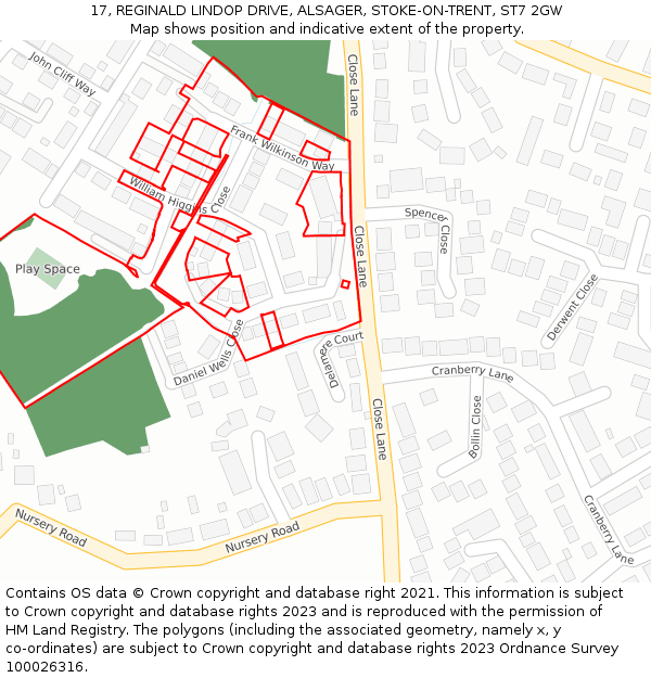 17, REGINALD LINDOP DRIVE, ALSAGER, STOKE-ON-TRENT, ST7 2GW: Location map and indicative extent of plot