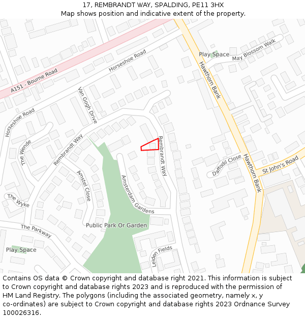 17, REMBRANDT WAY, SPALDING, PE11 3HX: Location map and indicative extent of plot