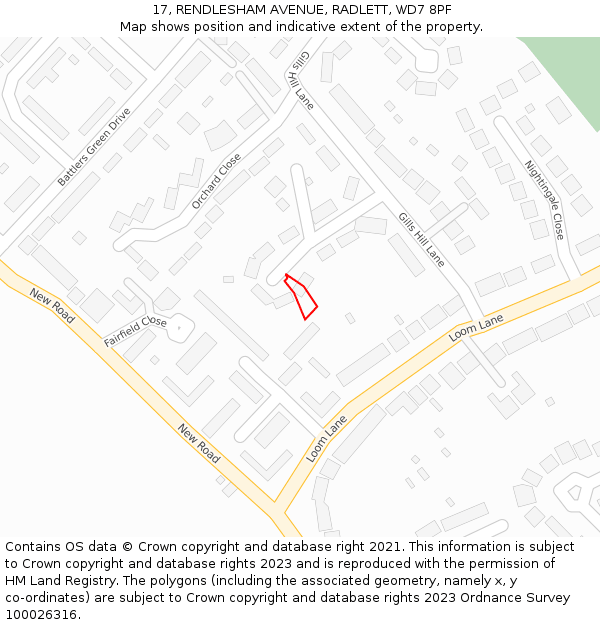 17, RENDLESHAM AVENUE, RADLETT, WD7 8PF: Location map and indicative extent of plot