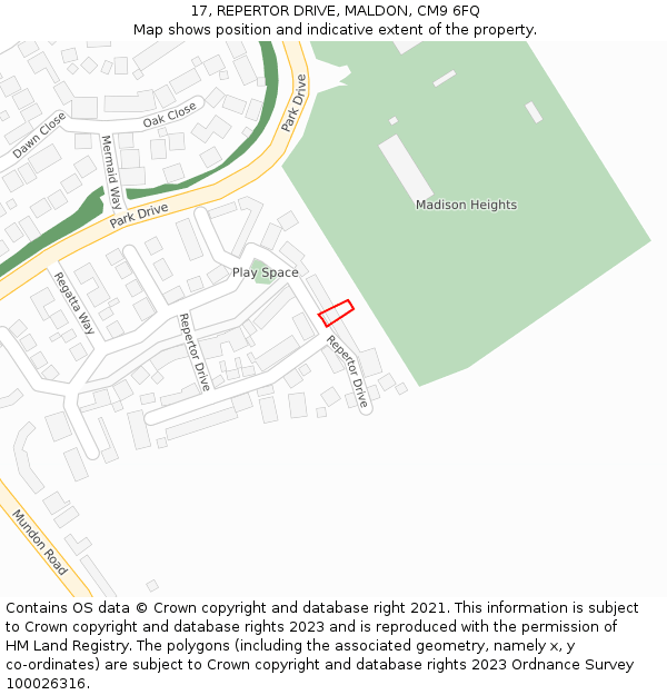 17, REPERTOR DRIVE, MALDON, CM9 6FQ: Location map and indicative extent of plot