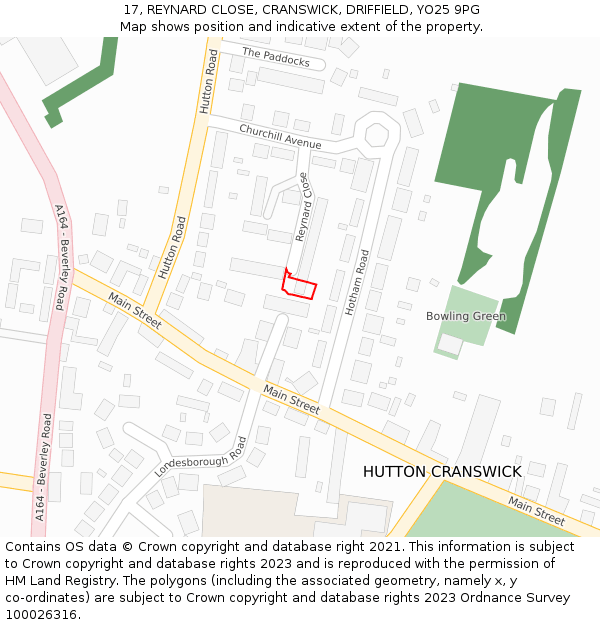 17, REYNARD CLOSE, CRANSWICK, DRIFFIELD, YO25 9PG: Location map and indicative extent of plot