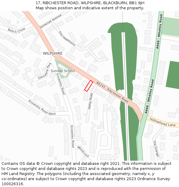 17, RIBCHESTER ROAD, WILPSHIRE, BLACKBURN, BB1 9JH: Location map and indicative extent of plot