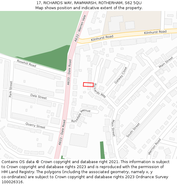 17, RICHARDS WAY, RAWMARSH, ROTHERHAM, S62 5QU: Location map and indicative extent of plot