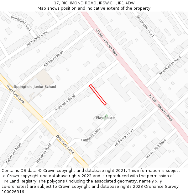 17, RICHMOND ROAD, IPSWICH, IP1 4DW: Location map and indicative extent of plot