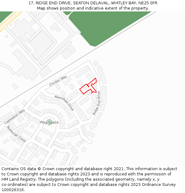 17, RIDGE END DRIVE, SEATON DELAVAL, WHITLEY BAY, NE25 0FR: Location map and indicative extent of plot