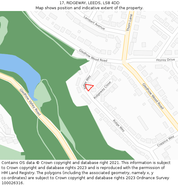 17, RIDGEWAY, LEEDS, LS8 4DD: Location map and indicative extent of plot