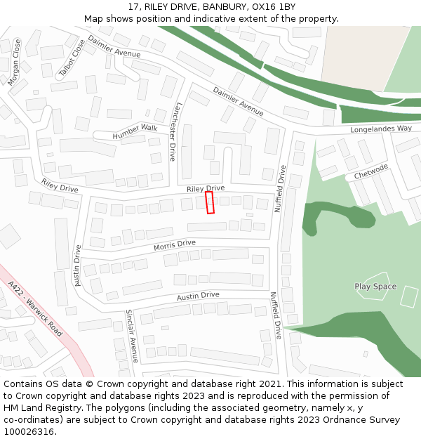 17, RILEY DRIVE, BANBURY, OX16 1BY: Location map and indicative extent of plot