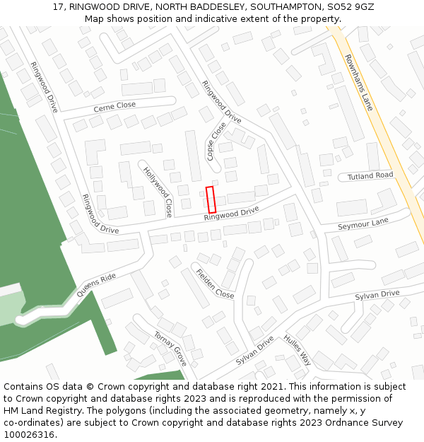 17, RINGWOOD DRIVE, NORTH BADDESLEY, SOUTHAMPTON, SO52 9GZ: Location map and indicative extent of plot