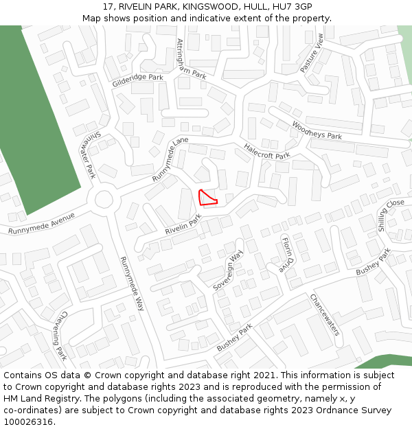 17, RIVELIN PARK, KINGSWOOD, HULL, HU7 3GP: Location map and indicative extent of plot