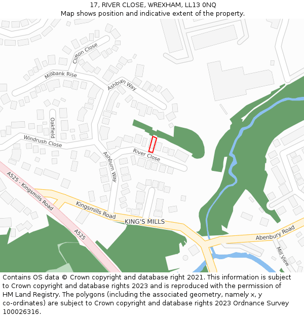 17, RIVER CLOSE, WREXHAM, LL13 0NQ: Location map and indicative extent of plot