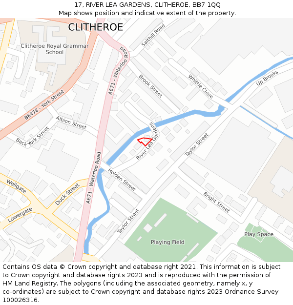 17, RIVER LEA GARDENS, CLITHEROE, BB7 1QQ: Location map and indicative extent of plot