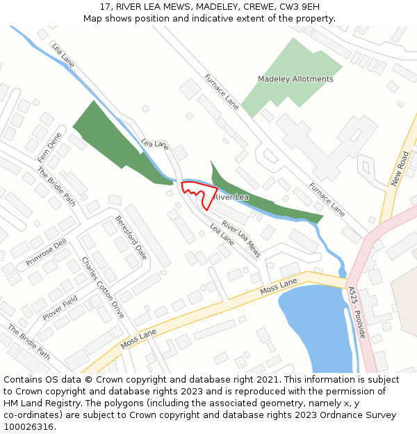 17, RIVER LEA MEWS, MADELEY, CREWE, CW3 9EH: Location map and indicative extent of plot