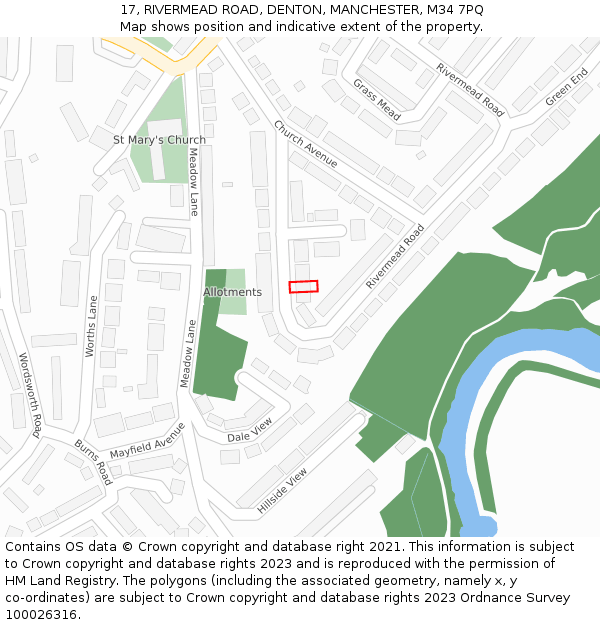 17, RIVERMEAD ROAD, DENTON, MANCHESTER, M34 7PQ: Location map and indicative extent of plot