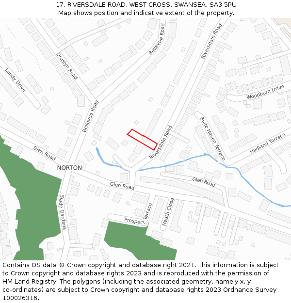 17, RIVERSDALE ROAD, WEST CROSS, SWANSEA, SA3 5PU: Location map and indicative extent of plot