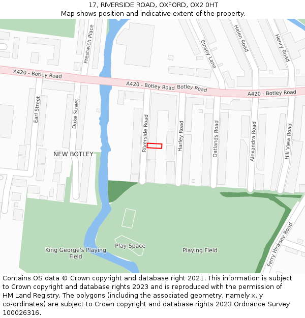 17, RIVERSIDE ROAD, OXFORD, OX2 0HT: Location map and indicative extent of plot