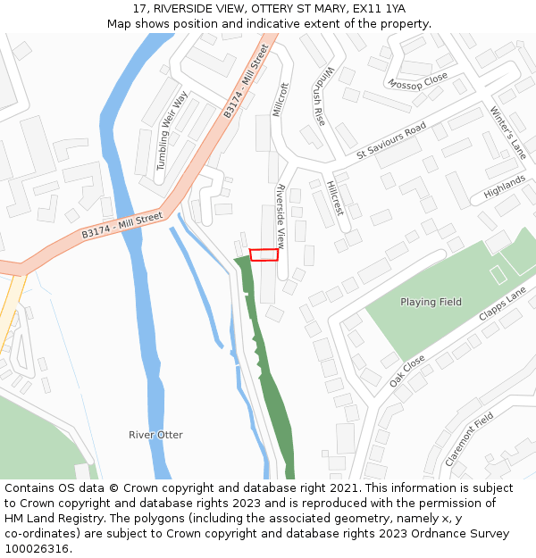 17, RIVERSIDE VIEW, OTTERY ST MARY, EX11 1YA: Location map and indicative extent of plot