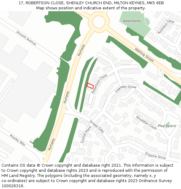 17, ROBERTSON CLOSE, SHENLEY CHURCH END, MILTON KEYNES, MK5 6EB: Location map and indicative extent of plot