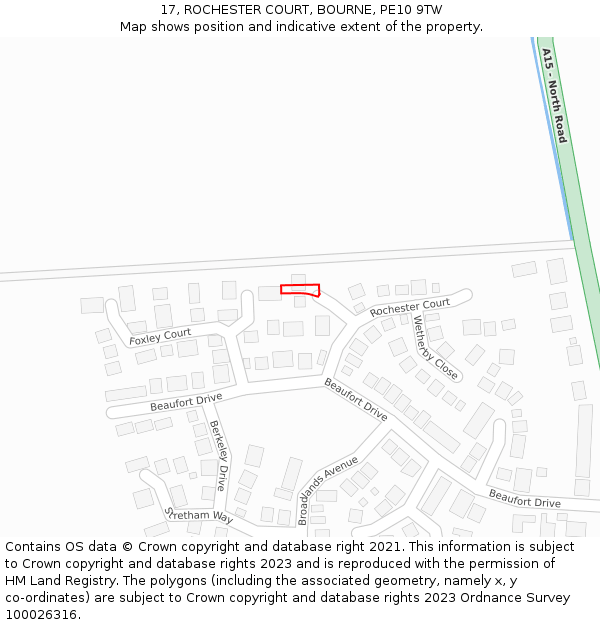 17, ROCHESTER COURT, BOURNE, PE10 9TW: Location map and indicative extent of plot