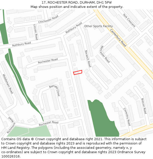 17, ROCHESTER ROAD, DURHAM, DH1 5PW: Location map and indicative extent of plot