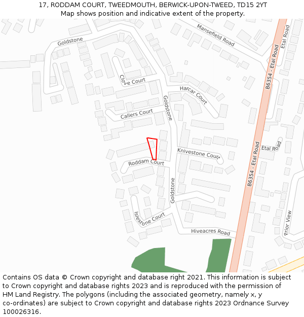 17, RODDAM COURT, TWEEDMOUTH, BERWICK-UPON-TWEED, TD15 2YT: Location map and indicative extent of plot